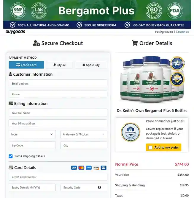 Bergamot Plus Order Page